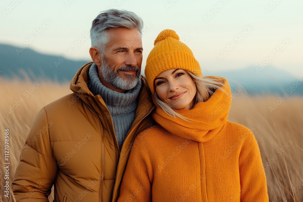 Senior couple enjoying a warm hug outdoors during a fitness walk in nature at sunset Senior couple enjoying a warm hug outdoors during a fitness walk in nature at sunset