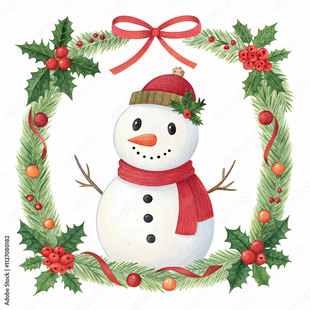 a merry Christmas frame with snowman a merry Christmas frame with snowman