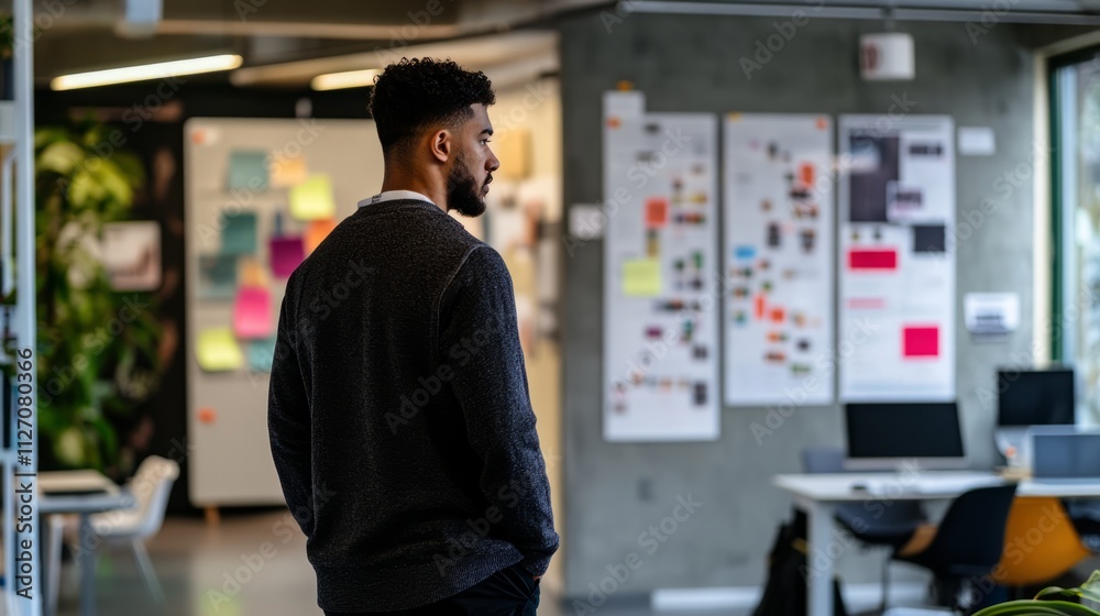Person standing in front of a job listings board, scanning opportunities with a focused expression. The scene conveys the pursuit of career advancement and the search for meaningful employment. Person standing in front of a job listings board, scanning opportunities with a focused expression. The scene conveys the pursuit of career advancement and the search for meaningful employment.