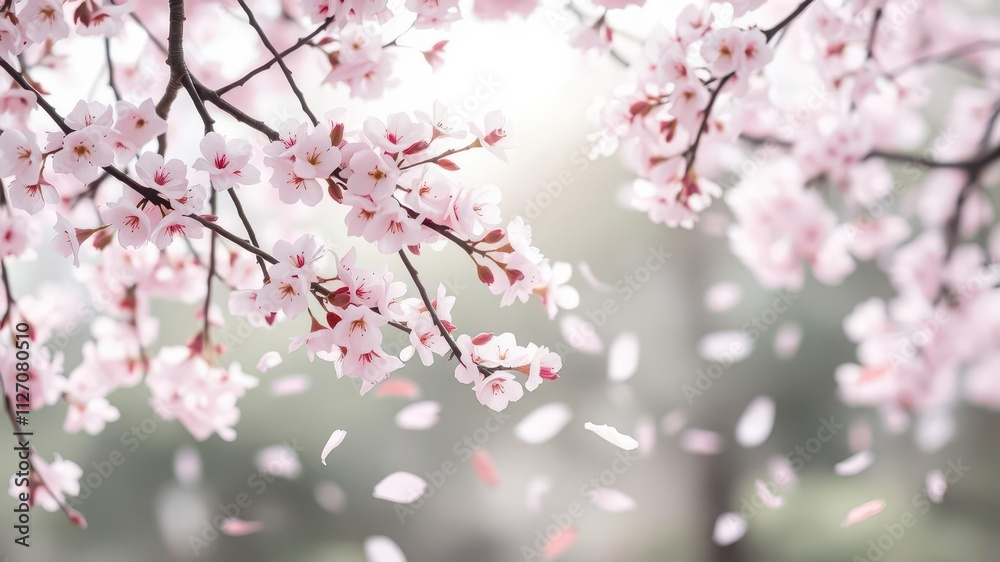 Soft pink sakura petals gently falling against a blurred background, spring, nature Soft pink sakura petals gently falling against a blurred background, spring, nature