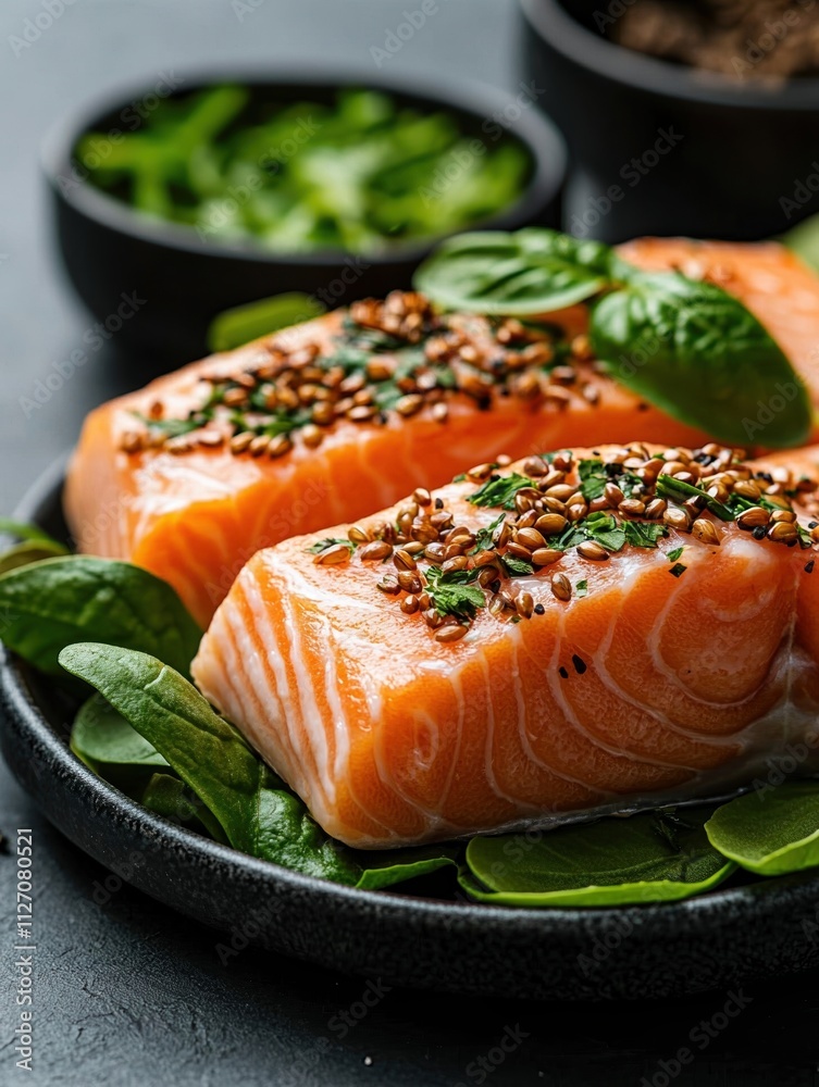 Healthy keto meal with omega 3 rich salmon and leafy greens for a low carb diet Healthy keto meal with omega 3 rich salmon and leafy greens for a low carb diet