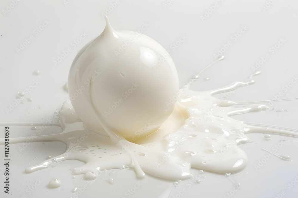 Fototapeta premium Vanilla ice cream ball scoop with milky splash with drops isolated on white background