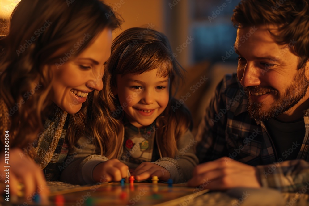 Fototapeta premium A family enjoying quality time together while playing a board game in a cozy setting.