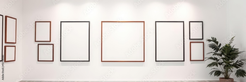 Three vertical mock up posters on white wall in modern interior setting, interior, frames, design