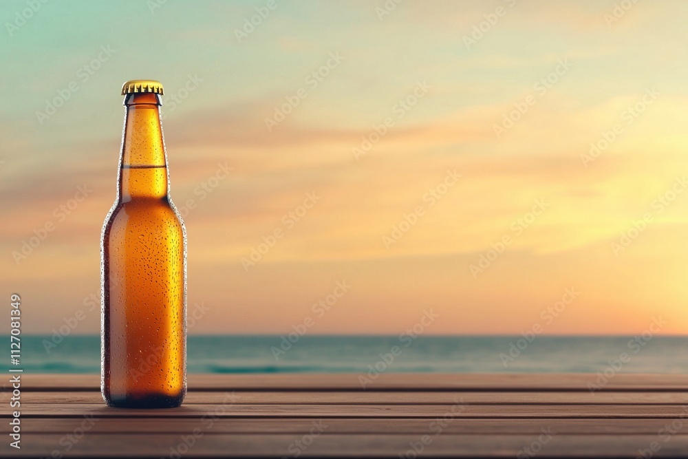 Enjoying a refreshing beverage by the ocean during a warm sunset in a modern beach bar Enjoying a refreshing beverage by the ocean during a warm sunset in a modern beach bar