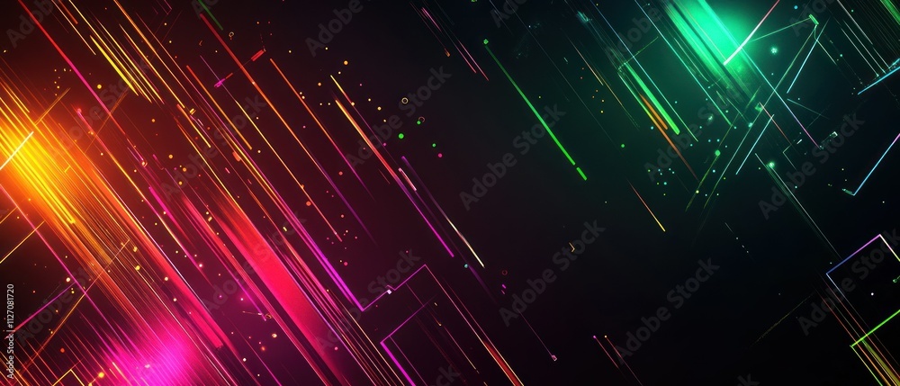 Gaming themed background of glowing neon lines and digital grid of pink, green and orange abstract patterns wallpaper AI generated image Gaming themed background of glowing neon lines and digital grid of pink, green and orange abstract patterns wallpaper AI generated image