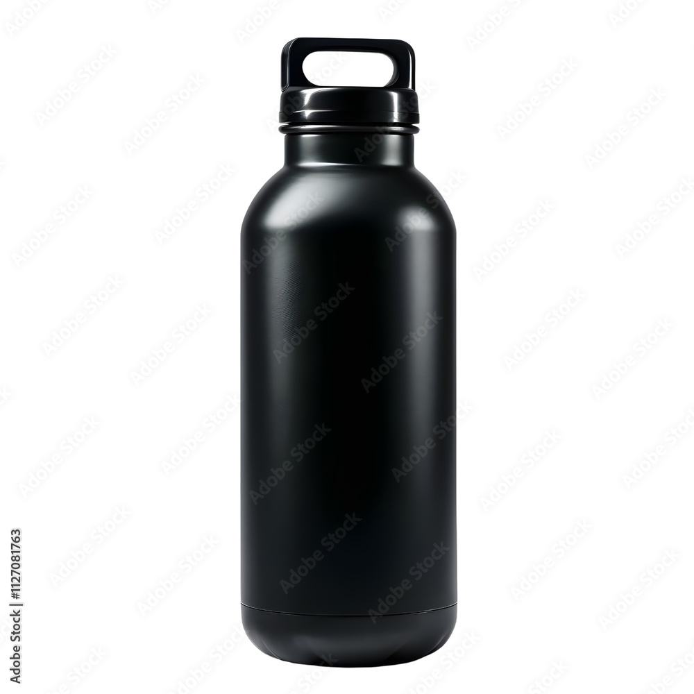 Sleek Matte Black Stainless Steel Water Bottle On White Background Sleek Matte Black Stainless Steel Water Bottle On White Background