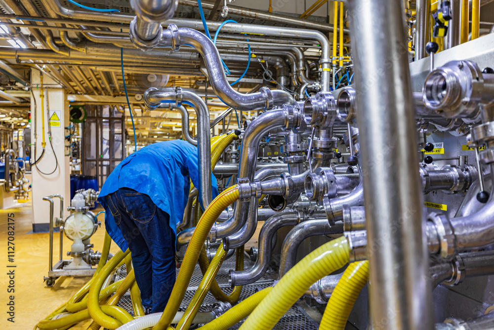 Male workers control Industrial automation factory chemical equipment pipe stainless Male workers control Industrial automation factory chemical equipment pipe stainless