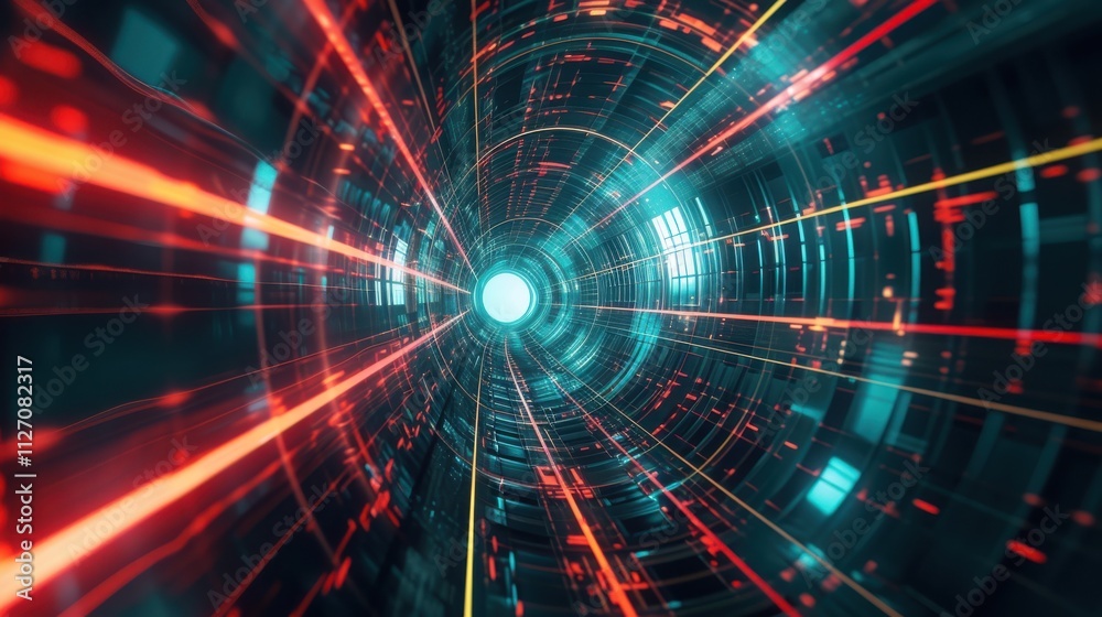 Obraz premium Abstract digital tunnel with vibrant light streaks