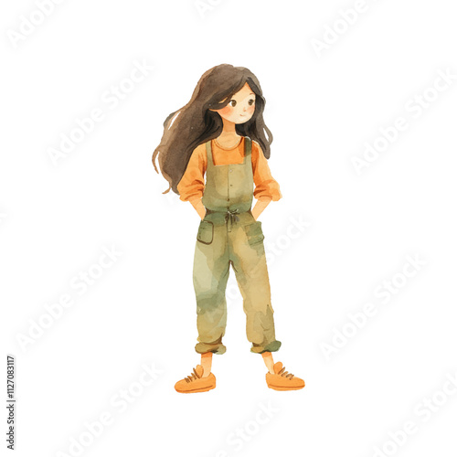 woman wearing jumpsuit vector illustration in watercolor style