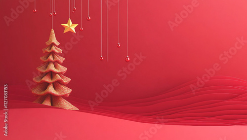 Modern Christmas Tree Vector Art on Red Background on red background 
