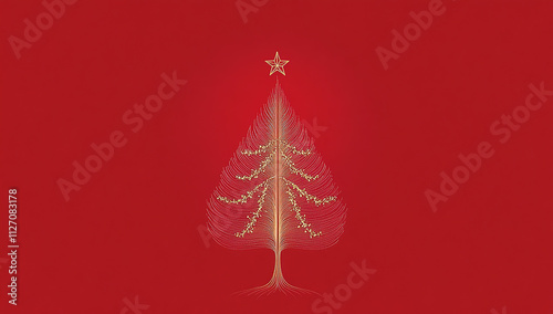 Modern Christmas Tree Vector Art on Red Background on red background 