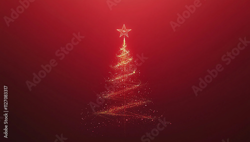 Modern Christmas Tree Vector Art on Red Background on red background 