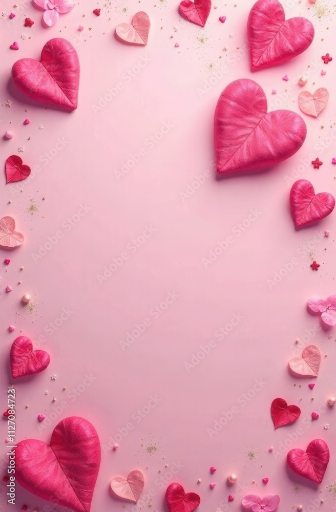 valentine frame with hearts and petals on pink background valentine frame with hearts and petals on pink background