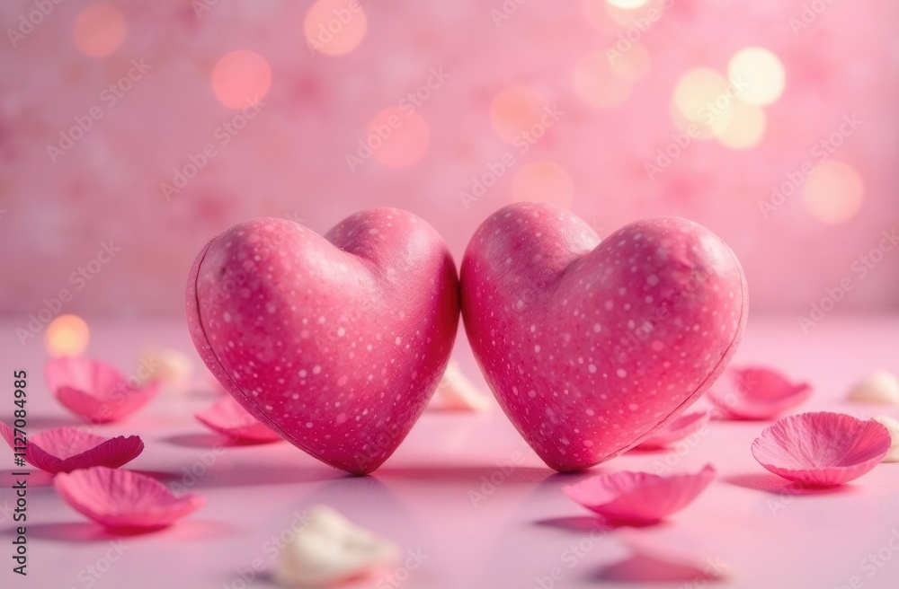 Fototapeta premium two hearts on pink background, valentine