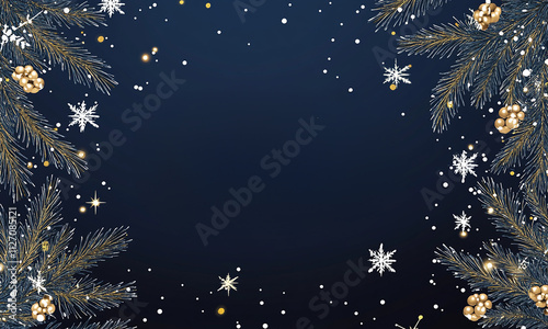Christmas and Happy New Year Background with Golden Decorations