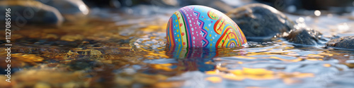 A multi coloure easter egg in water