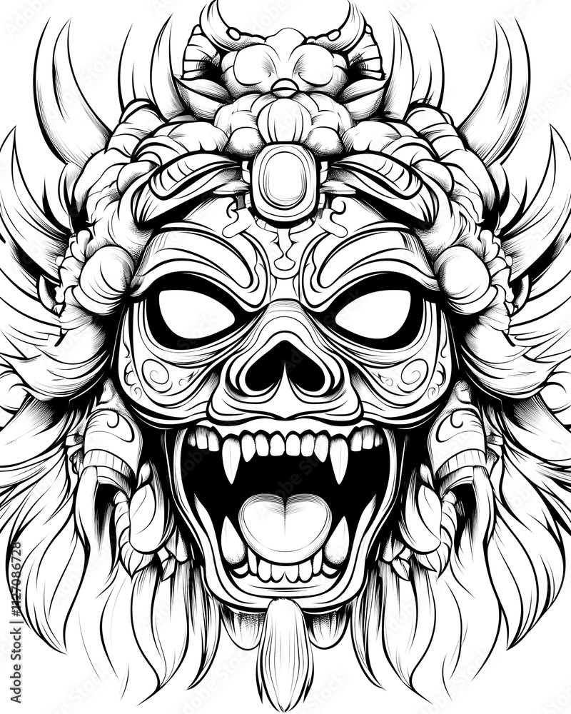 A skull with a mouth open and teeth showing. The skull is surrounded by a lot of hair and has a demonic look to it A skull with a mouth open and teeth showing. The skull is surrounded by a lot of hair and has a demonic look to it