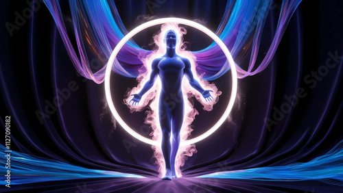 Glowing man in a neon circle