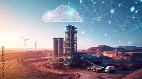 South African Landscape with Clear Sky and Mining Facility