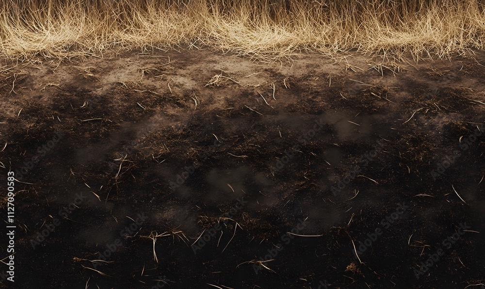 Fototapeta premium Dry earth and tall grass border.