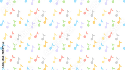 Seamless background illustration of rainbow colored musical notes.