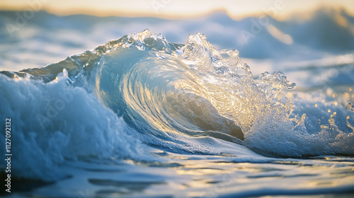 An abstract close-up of water with foam and bubbles, using soft lighting and blurred effects to create an artistic and intriguing scene. photo