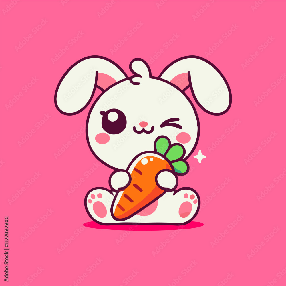 Fototapeta premium Cute bunny rabbit Flat Cartoon vector Illustration 4.eps