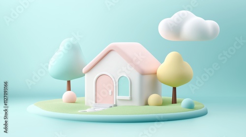 A minimalistic 3D vector for applications and web pages.Plastic render of house on isolated background. 3d cartoon illustration symbol of security and protection