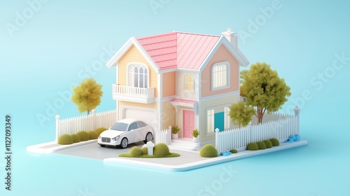 A minimalistic 3D vector for applications and web pages.Plastic render of house on isolated background. 3d cartoon illustration symbol of security and protection