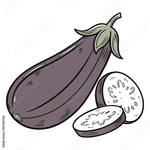  eggplant vegetable for decorating menb, restaurants, cards, invitations, printing, etc. Eggplant isolated on white background set
