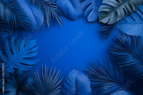 Blue Tropical Leaves Abstract Background