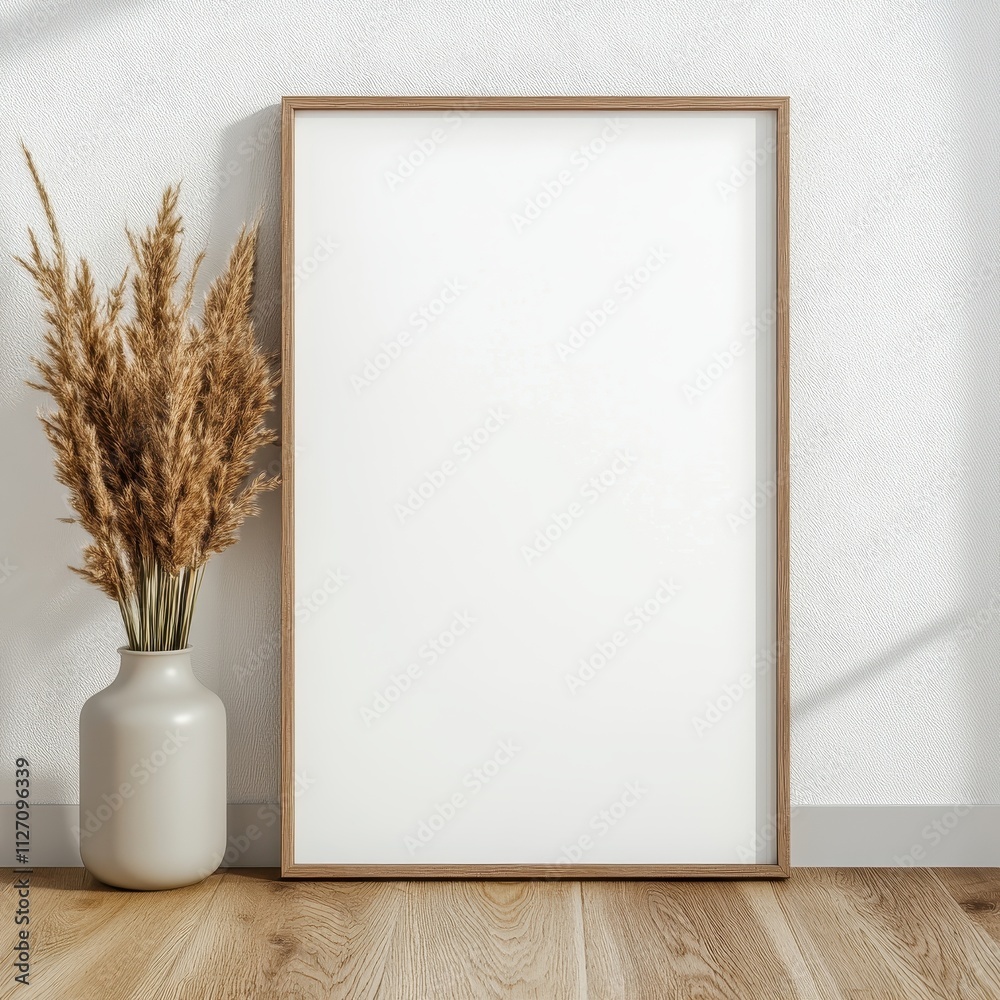 Stylish decor with blank frame and vase. Stylish decor with blank frame and vase.