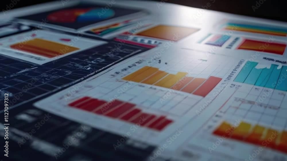 Financial data document graph chart report statistic marketing research development planning management strategy analysis accounting, 4k High-Quality Wallpaper Background Animation Video