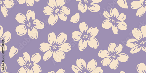 Seamless patterns with florals. Hand drawn flowers backgrounds for fabric, textiles, clothing, wrapping paper, cover, decoration, banner, wallpaper, interior decor. Vector illustration.