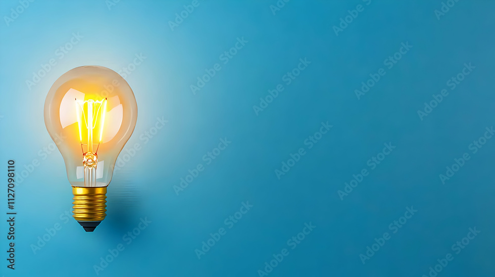 Glowing Lightbulb on Blue Background Illustration Glowing Lightbulb on Blue Background Illustration