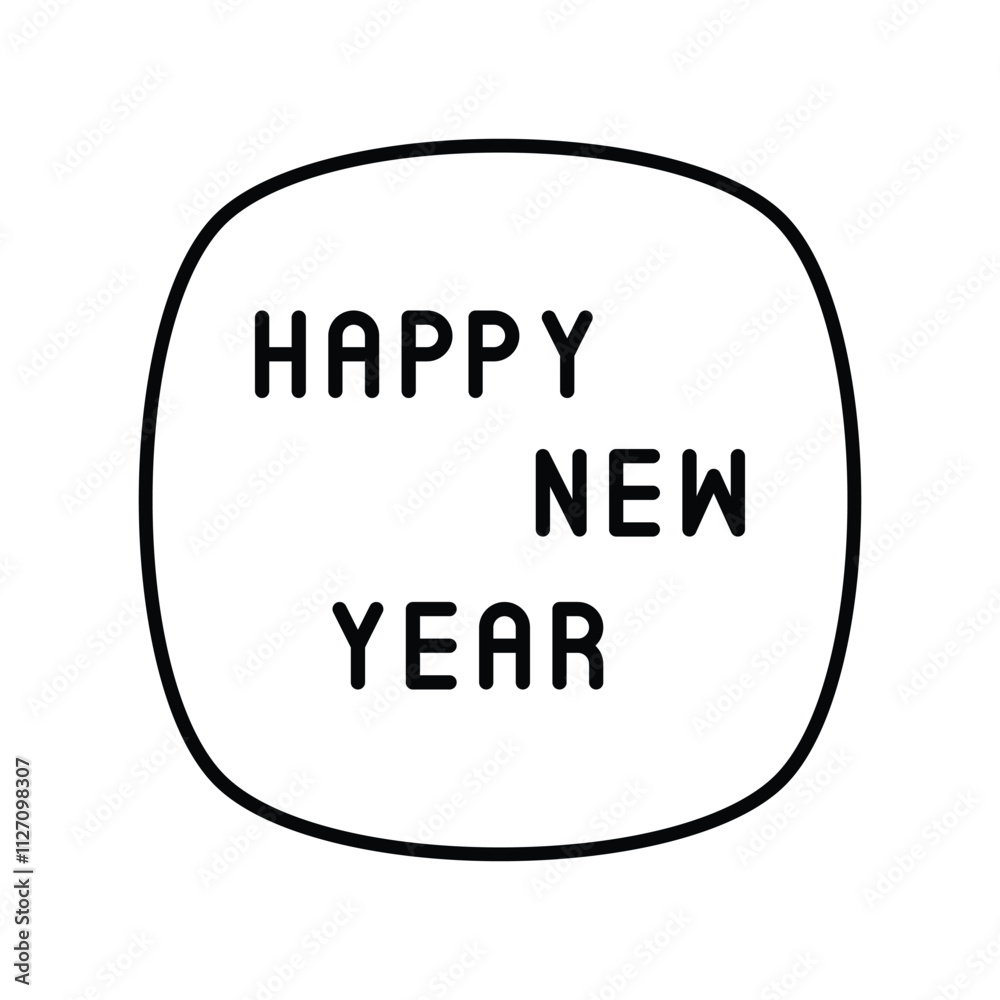 Happy New Year line icon with white background vector stock illustration Happy New Year line icon with white background vector stock illustration