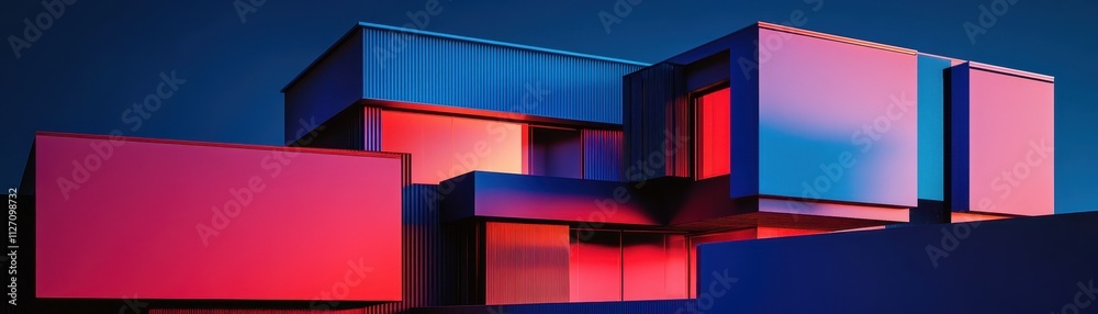 Vibrant Geometric Abstract Architecture at Dusk