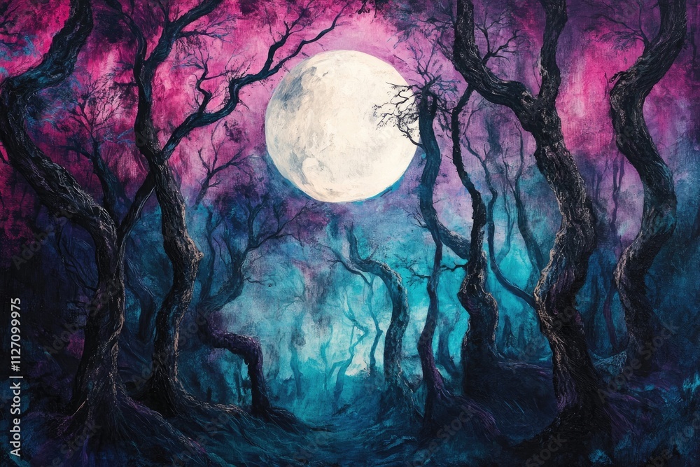Fototapeta premium Enchanting Moonlight Illuminates a Dark Mystical Forest