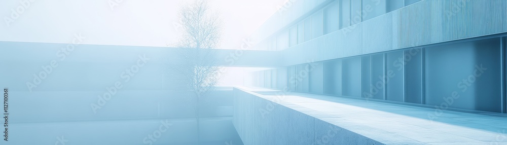 Obraz premium Tranquil Reflections - Serene Minimalist Architecture Landscape