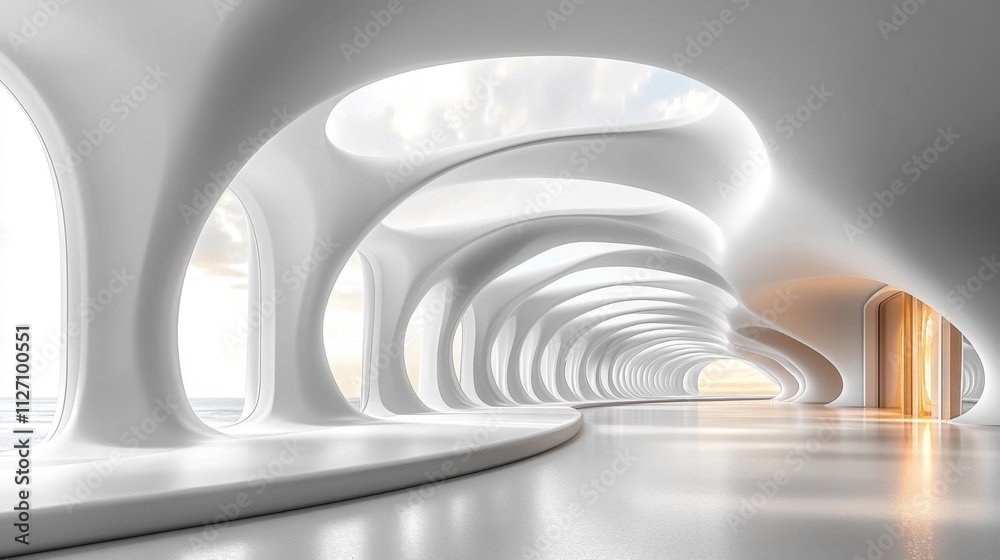 Fototapeta premium Futuristic White Architecture Design. Generative AI