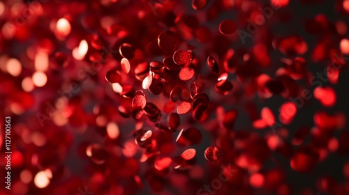 Red color confetti. Falling shiny red confetti isolated on transparent background. Bright festive tinsel of red color. Luxury greeting rich card.