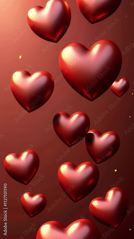 Red hearts floating gracefully against a warm background. Sale banners where the Hearts are on Valentine's Day.