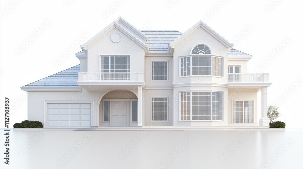 3D render of house on white background, modern design elements, clean lines 3D render of house on white background, modern design elements, clean lines
