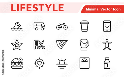 Lifestyle Icon Set. A chic and versatile collection of icons representing wellness, hobbies, daily living, lifestyle, and personal growth.