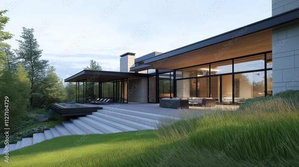 Big luxury modern house,design with big glass walls. Big luxury modern house,design with big glass walls.