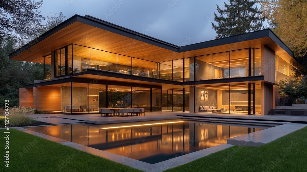 Big luxury modern house,design with big glass walls. Big luxury modern house,design with big glass walls.