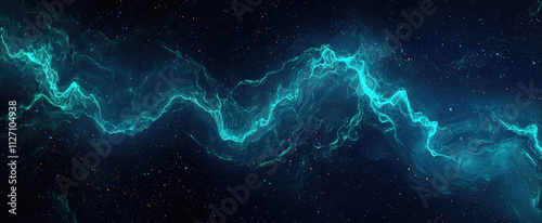 Abstract digital universe with electric blue cosmic nebula on dark background