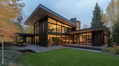 Big luxury modern house,design with big glass walls.