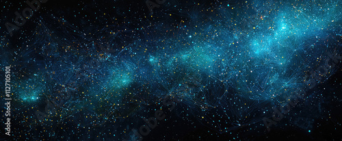 Mysterious cosmic nebula with abstract digital patterns and starry night sky